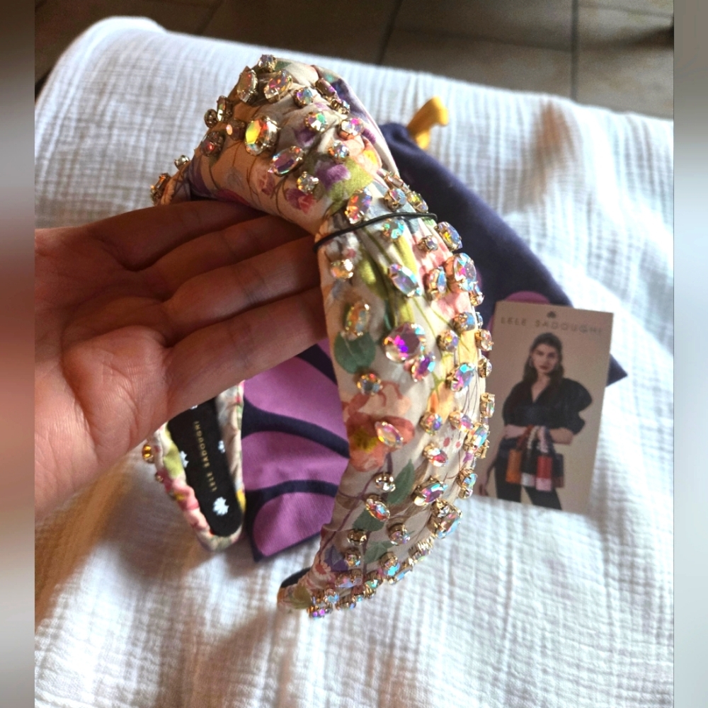 New Lele Sadoughi Mixed Crystal Knotted Headband